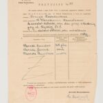 Druk administracyjny wypełniony pismem odręcznym; przydział kwaterunkowy warsztatu stolarskiego oraz dwóch pokoi z kuchnią przy ulicy Wąskiej pięć w Suszu, w nagłówku "Przydział numer dwadzieścia osiem", wydany trzeciego kwietnia tysiąc dziewięćset czterdziestego ósmego roku przez Referat kwaterunkowy Zarządu Miejskiego w Suszu. Druk typograficzny, wypełniony pismem odręcznym, wymiary: wysokość trzydzieści centymetrów i trzy milimetry, szerokość dwadzieścia jeden centymetrów i dwa milimetry). Pożółkły papier, w górnej części formularz sprawy z odniesieniem do dekretu z dnia dwudziestego pierwszego grudnia tysiąc dziewięćset czterdziestego piątego roku o publicznej gospodarce lokalami i kontroli najmu wypełniona ciemnoniebieskim pismem odręcznym, w kolejnych wierszach zapis w treści: Komisja Kwaterunkowa orzeka przydzielić: obywatelowi Olszewskiemu Stanisławowi warsztat stolarski, oraz dwa pokoje z kuchnią przy ulicy Wąskiej numer pięć. Przeznaczenie lokalu: warsztat stolarski, oraz mieszkanie. W przydzielonym lokalu na mieszkania prywatne uprawnieni są do zamieszkania: osoby. W dolnej części tabela złożona z trzech kolumn w nagłówkach: imię i nazwisko, charakter najmu w nawiasie stopień pokrewieństwa, potwierdzenie Biura Meldunkowego o zameldowaniu. Wypełnione wiersze w kolejności: Olszewski Stanisław, lokator główny, Olszewska Janina, żona, Olszewska Stanisława, matka. W lewym dolnym rogu odbicie owalnej pieczątki czerwonym tuszem, zaznaczony owal, w środku godło orła, pod nim napis Zarząd Miejski w Suszu. W prawym dolnym rogu pod drukowanym tytułem stanowiska: Referent Kwaterunkowy, podpis odręczny Towarzysz Maciejczyk eR.